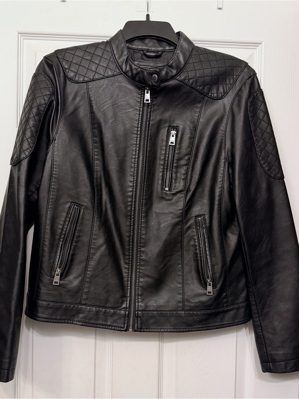 Classic Black Quilted faux Leather Jacket - Women